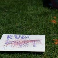 A "run fast" sign made by a child from GV's enrichment center.